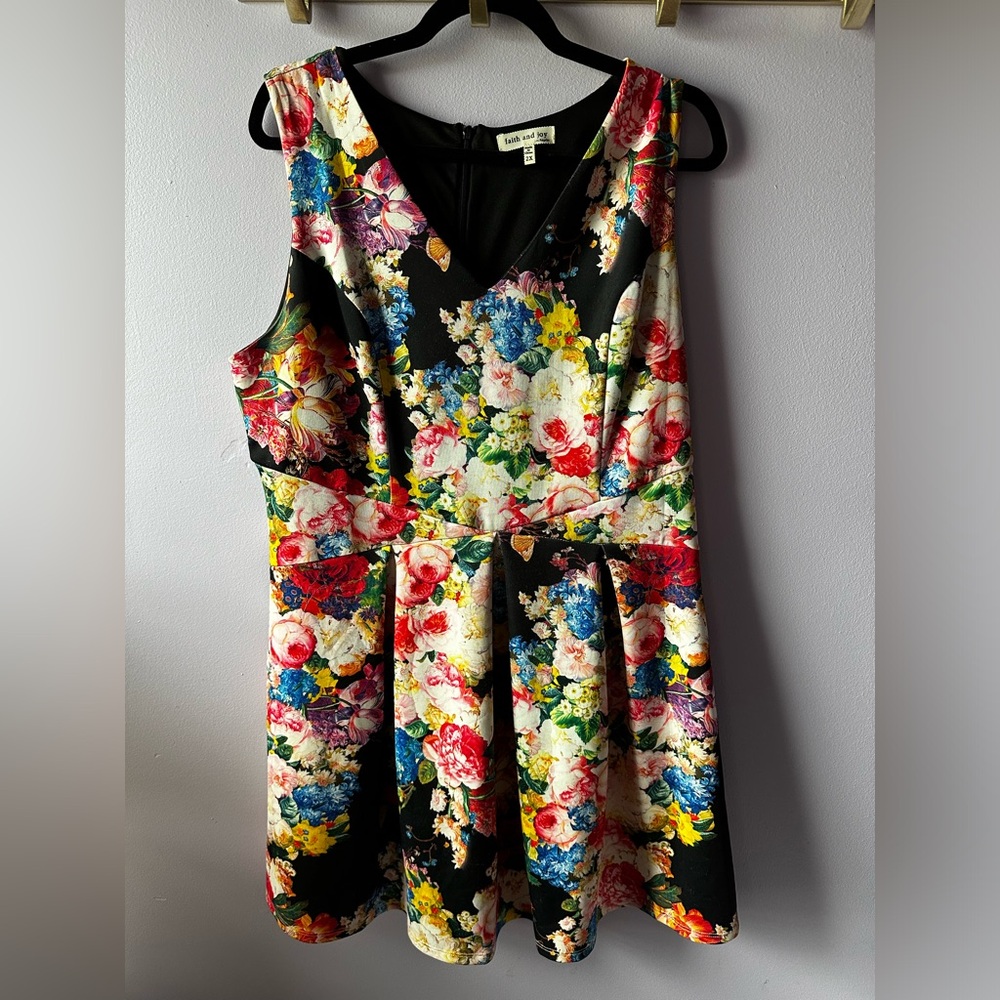 Faith and Joy Black Floral Dress Size 2X